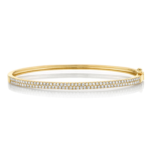 14K Yellow Gold Two Row Diamond Pave Bangle (.87ctw)