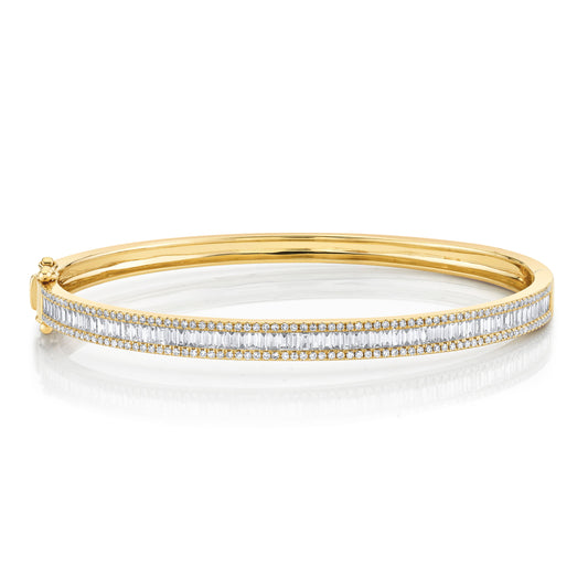 14K Yellow Gold Baguette And Round Diamond Bangle (1.58ctw)