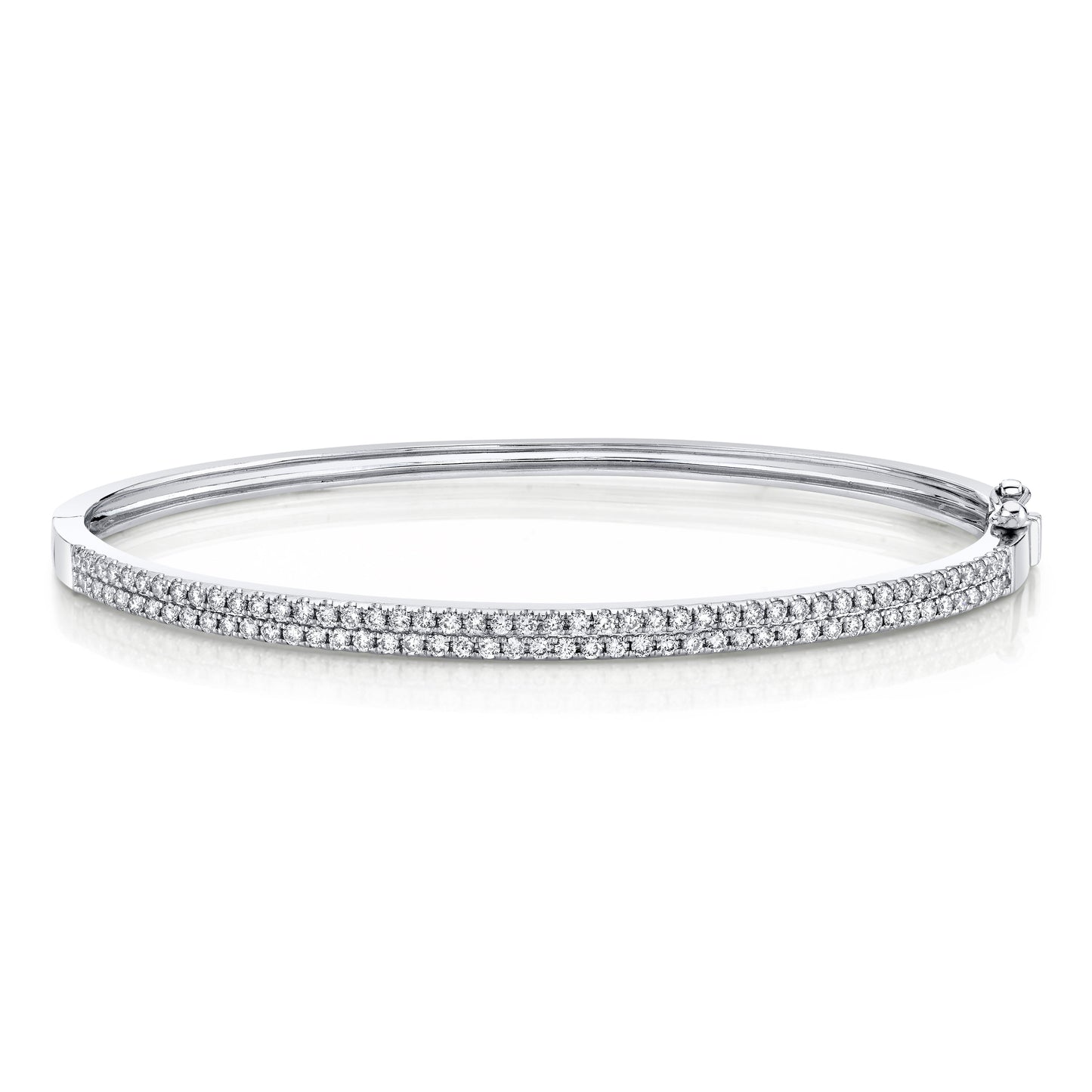 14K White Gold Double Row Pave Diamond Bangle (0.87ctw)