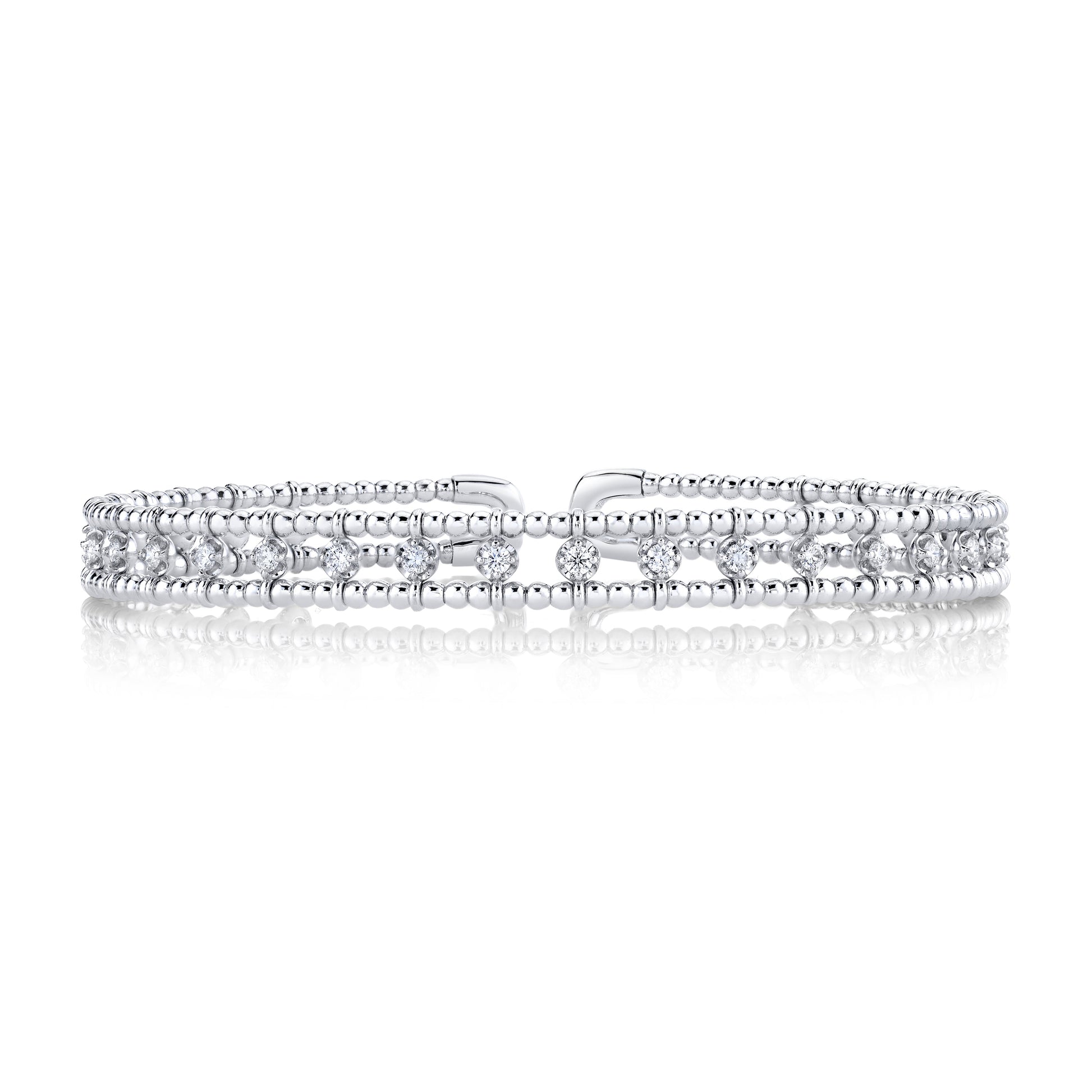 14K White Gold Diamond Beaded Cuff Bangle Bracelet (0.68ctw)