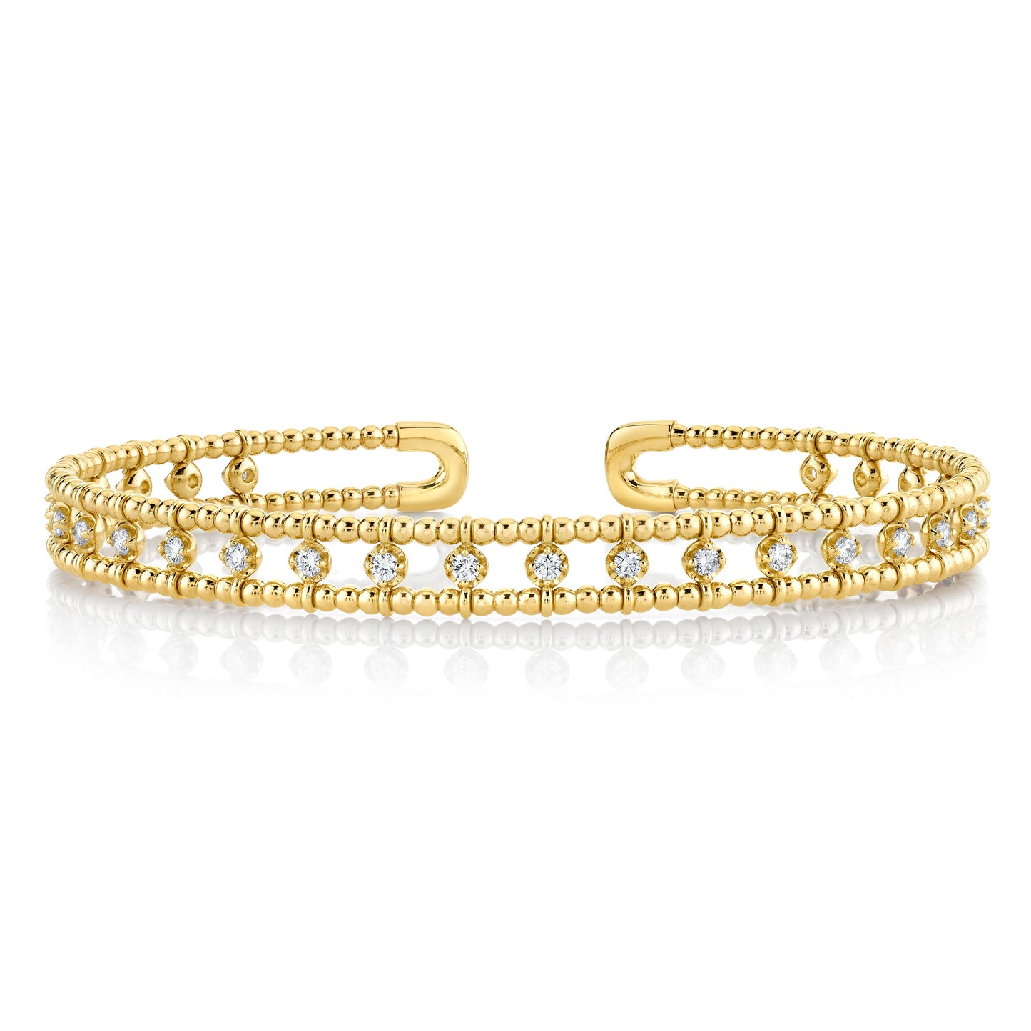 14K Yellow Gold Beaded Diamond Cuff (.68ctw)