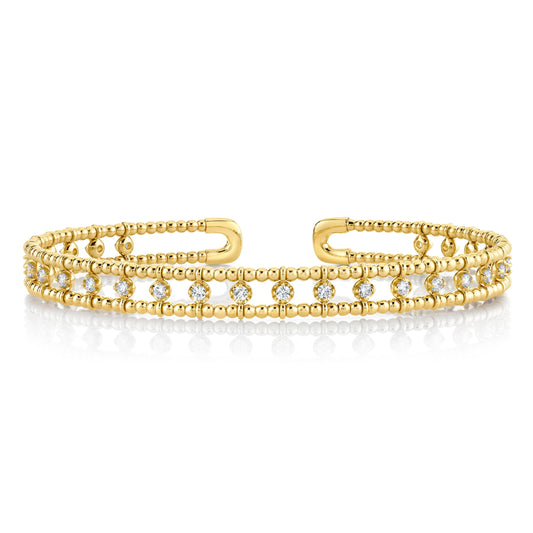 14K Yellow Gold Beaded Diamond Cuff (.68ctw)