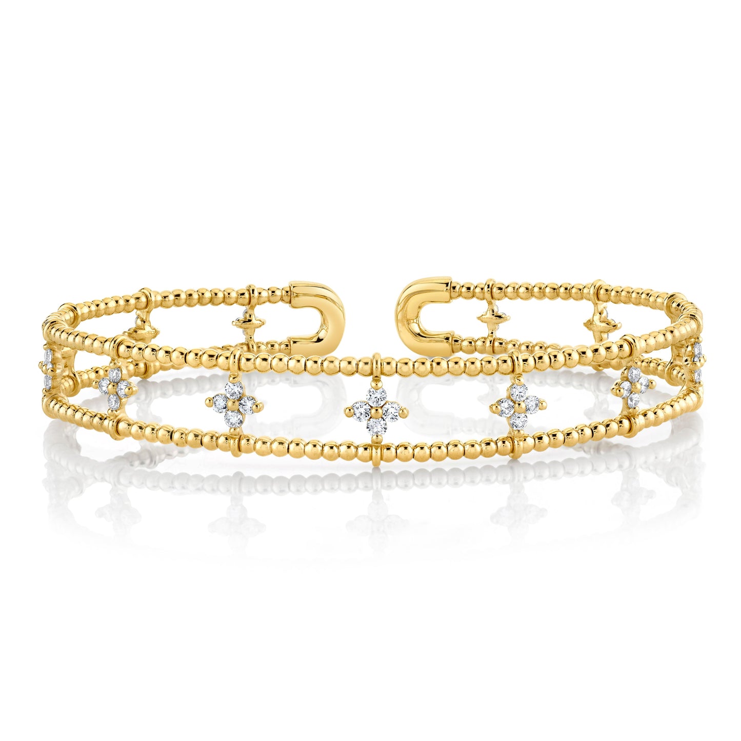 14K Yellow Gold Diamond Beaded Cuff Bangle Bracelet (0.76ct)