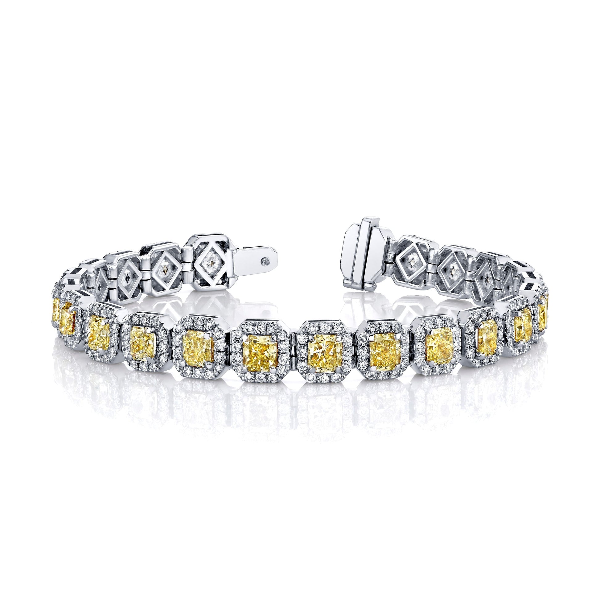 18K White And Yellow Gold Halo Bracelet With Radiant Cut Fancy Yellow Diamonds (14.22ctw)