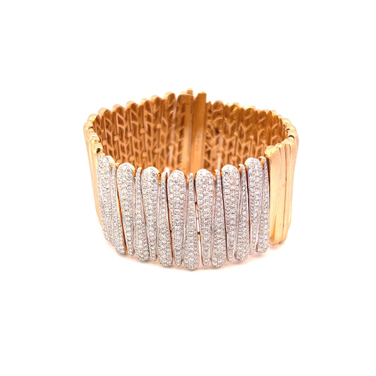 18K Yellow Gold Pave Diamond Fancy Cuff Bracelet (7.58ctw) 