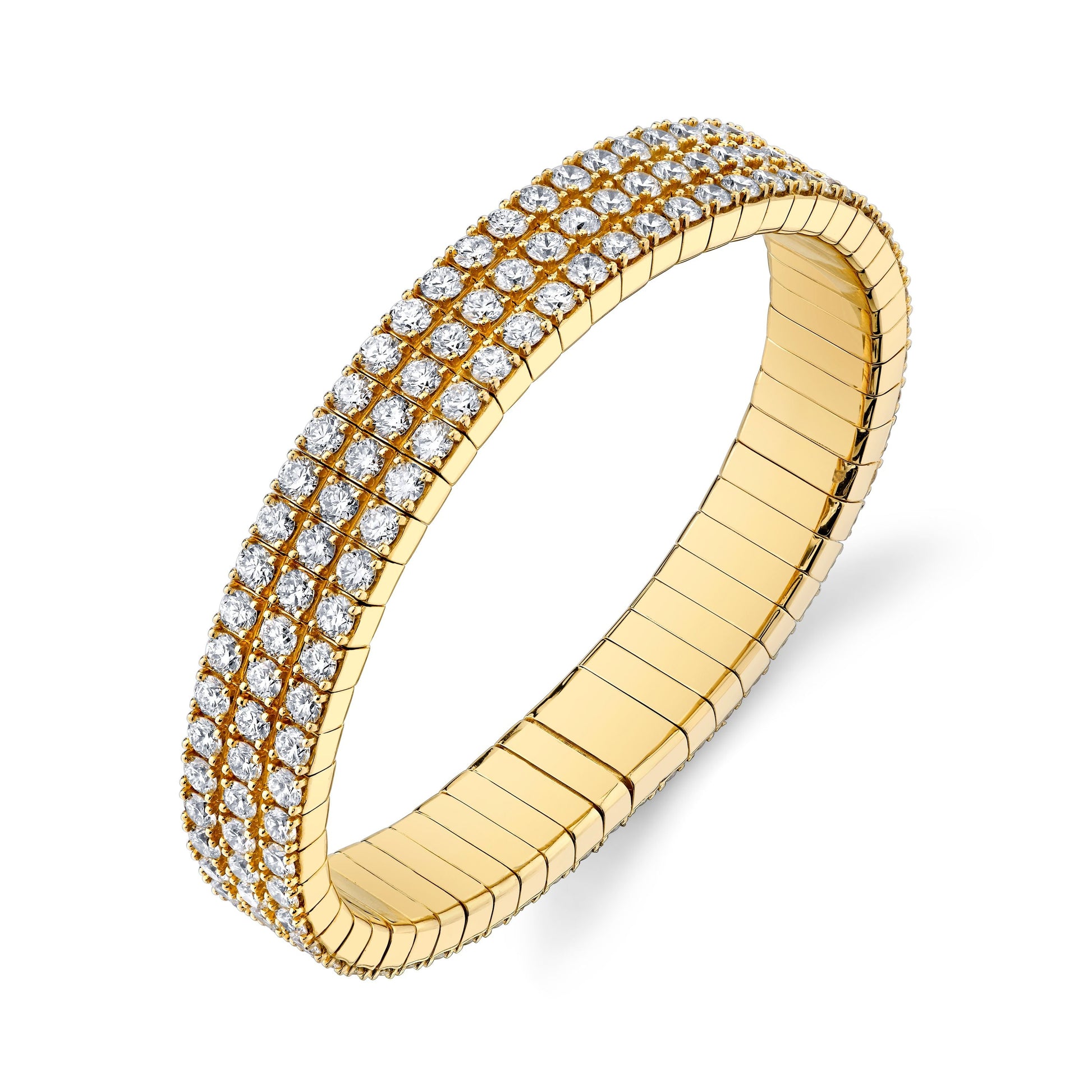 18K Yellow Gold Three Row Flexible Diamond Bangle (15.66ctw) 