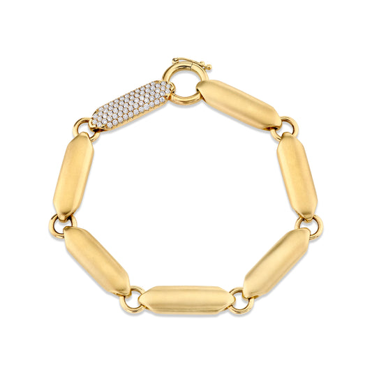 Yellow Gold Fancy Link Bracelet With Pave Diamonds