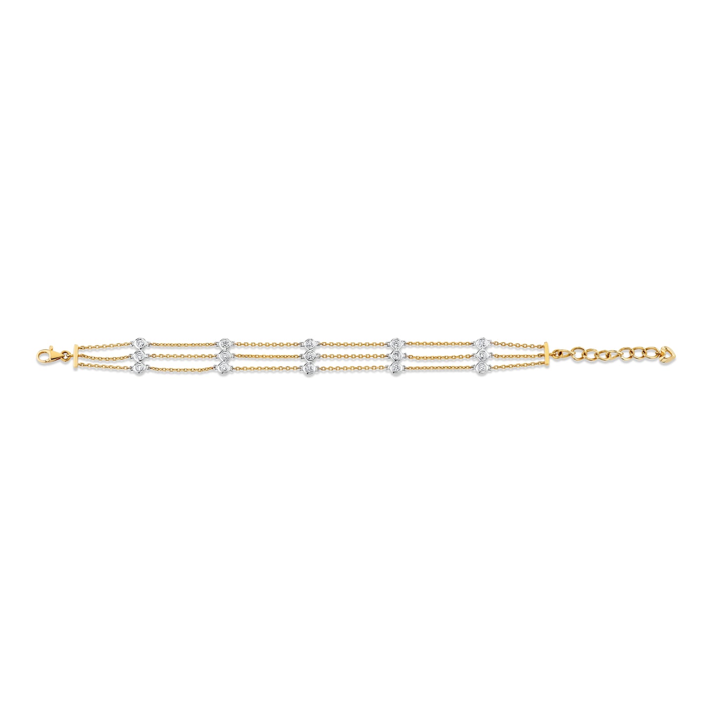 14K Yellow & White Gold Three Row Diamond Station Bracelet (.86ctw)
