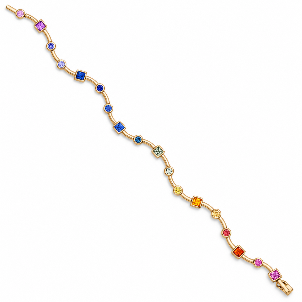 2.32ctw Rainbow Sapphire Bezel Bracelet in 18K Yellow Gold