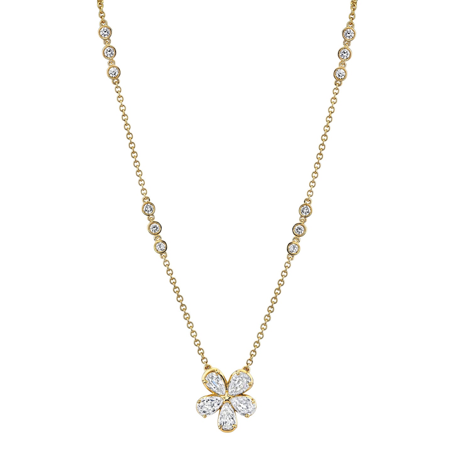 14K Yellow Gold Pear Shape Crisscut Lab-Grown Diamond Flower Necklace (2.06ctw)