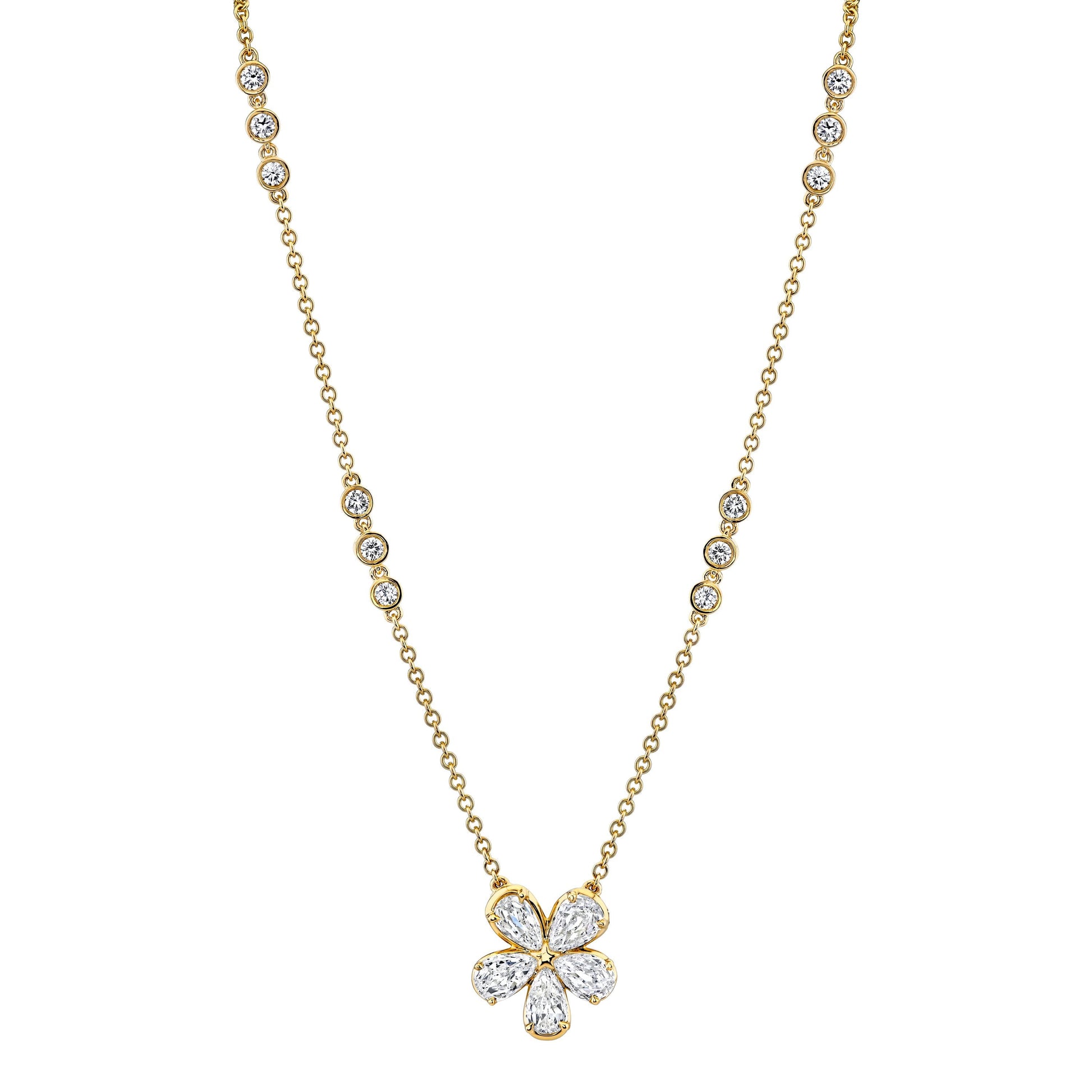 14K Yellow Gold Pear Shape Crisscut Lab-Grown Diamond Flower Necklace (2.06ctw)
