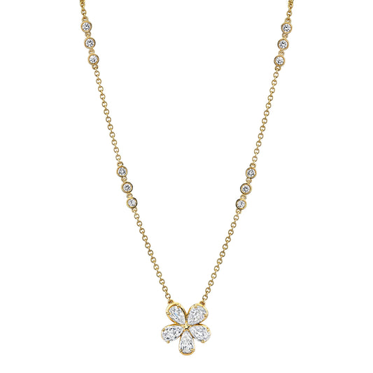 14K Yellow Gold Pear Shape Crisscut Lab-Grown Diamond Flower Necklace (2.06ctw)