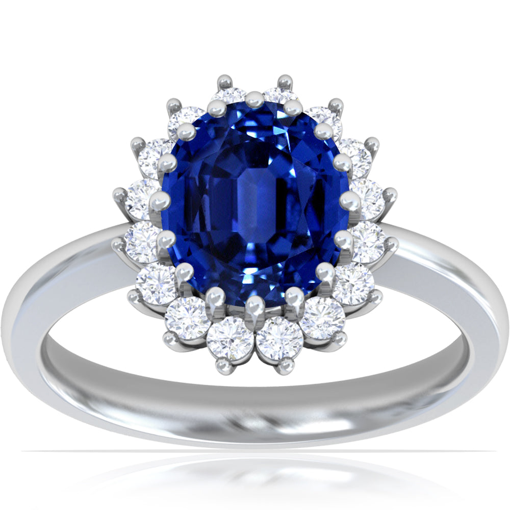 Platinum Oval Sapphire And Diamond Halo Ring (2ctw)