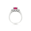 14K White Gold Oval Ruby And Diamond Three Stone Ring (2ctw)