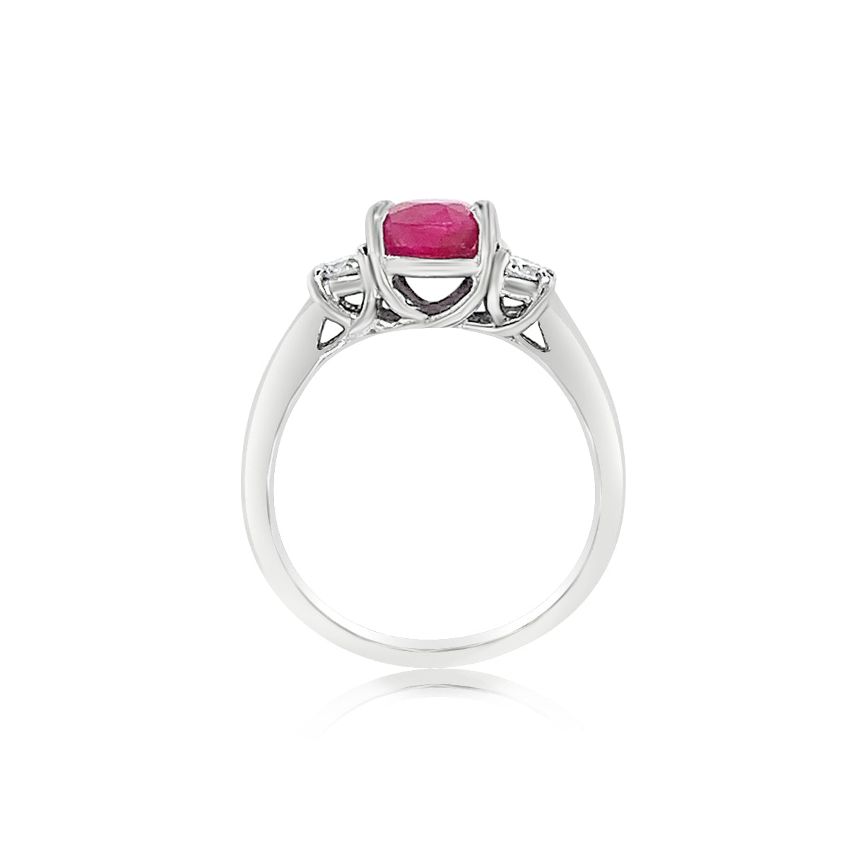 14K White Gold Oval Ruby And Diamond Three Stone Ring (2ctw)