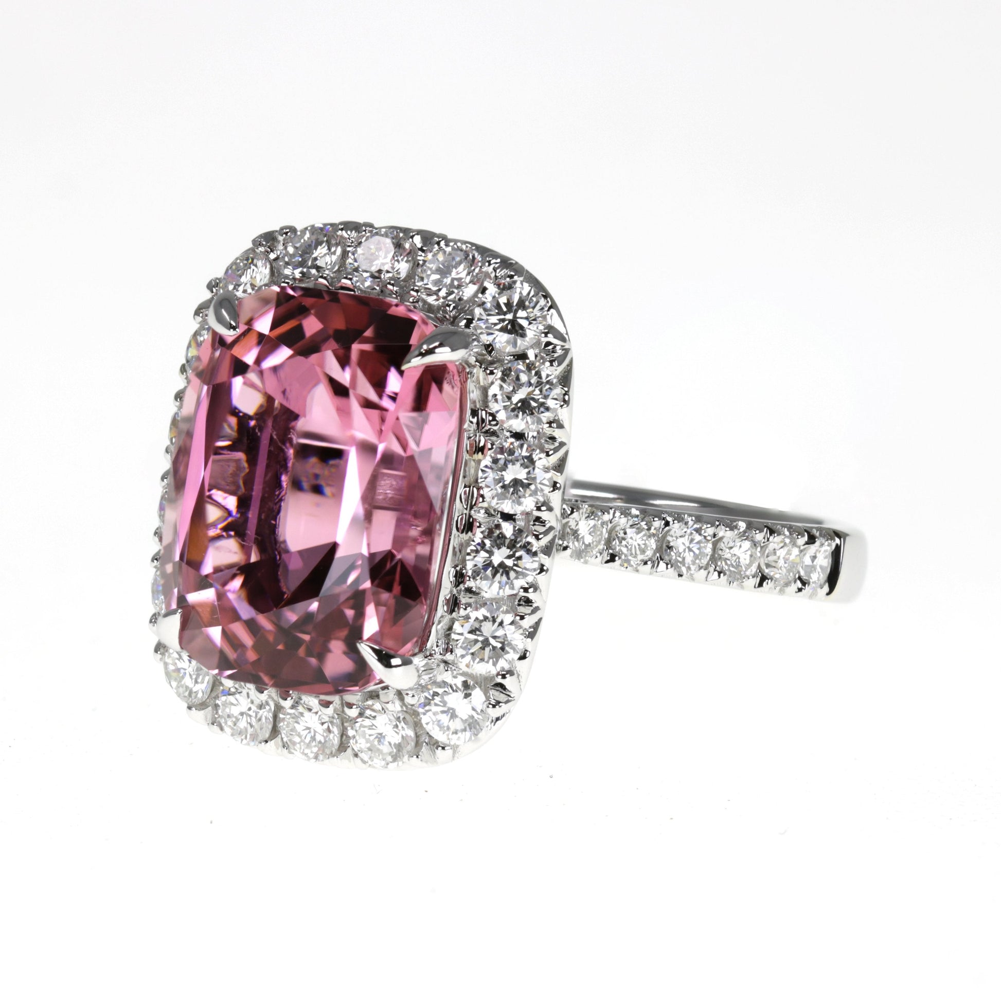 14K White Gold Pink Tourmaline And Diamond Ring (7.54ctw)