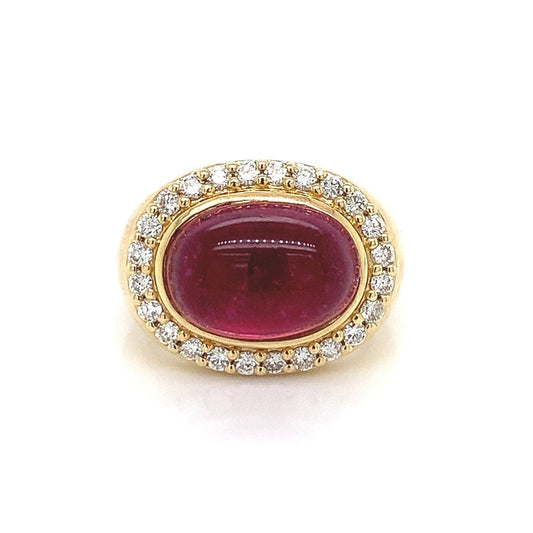 14K Yellow Gold Rubellite and Diamond Halo Ring (.61ctw)