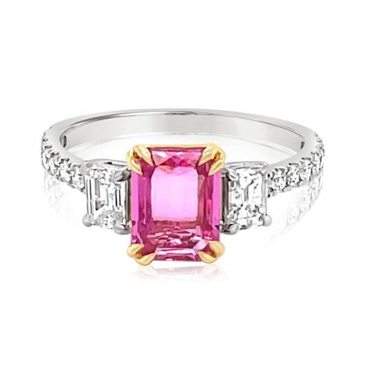 Platinum Emerald Cut Pink Sapphire And Diamond Ring (2.43ctw)