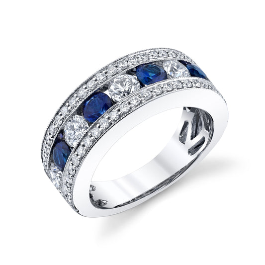 18K White Gold Alternating Sapphire And Diamond Ring (2.11ctw)