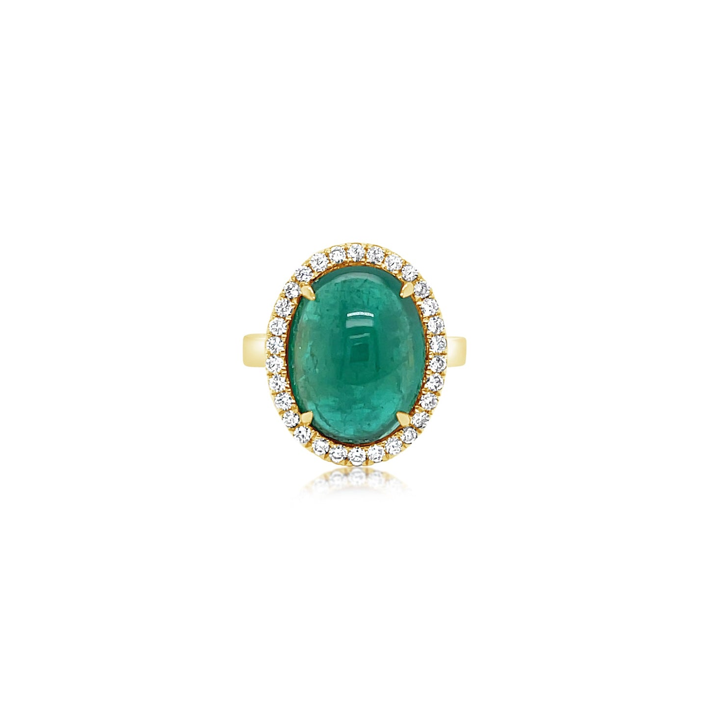 14K Yellow Gold Cabochon Emerald Ring With Diamond Halo (11.31ctw)