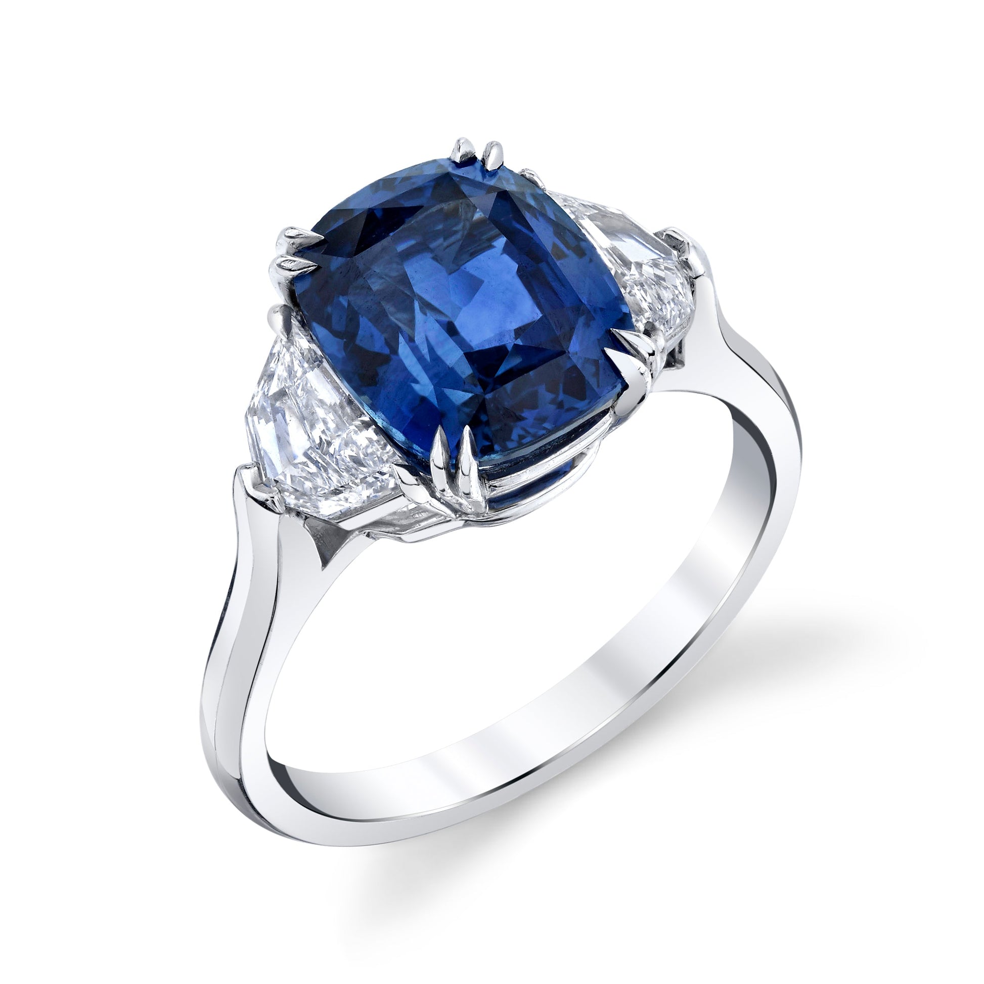 Platinum Sapphire and Cadillac Diamond Three Stone Ring (5.41ctw)