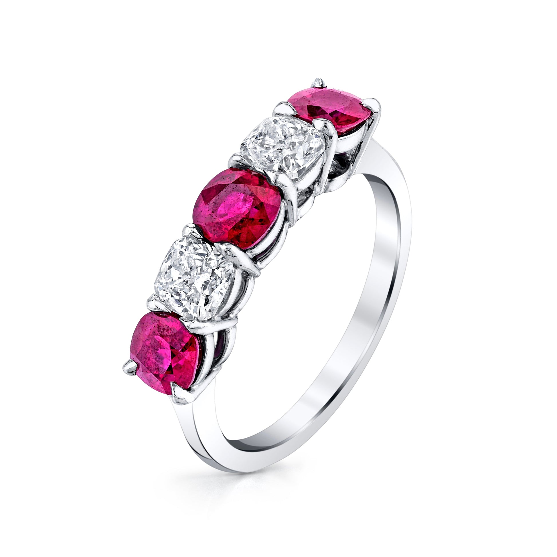 Platinum Five Stone Natural Ruby and Diamond Ring (2.31ctw)