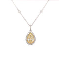 18K White And Yellow Gold Pear Shape Yellow Diamond Halo Necklace (1.97ctw)