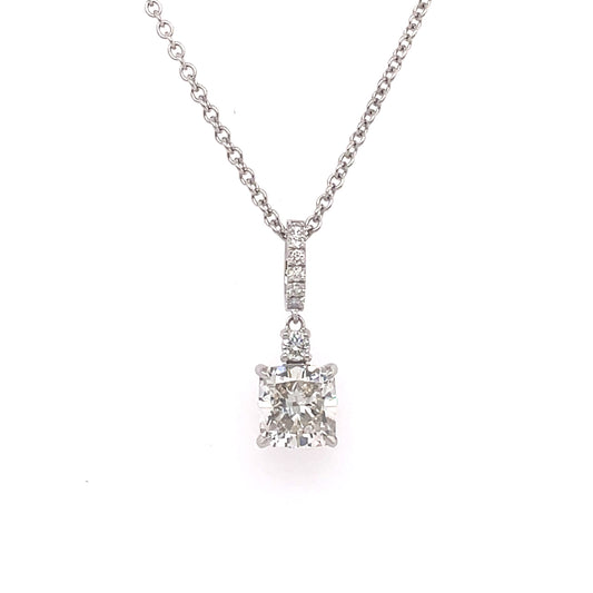 14K White Gold Cushion Cut Diamond Solitaire Necklace (1.84ctw)