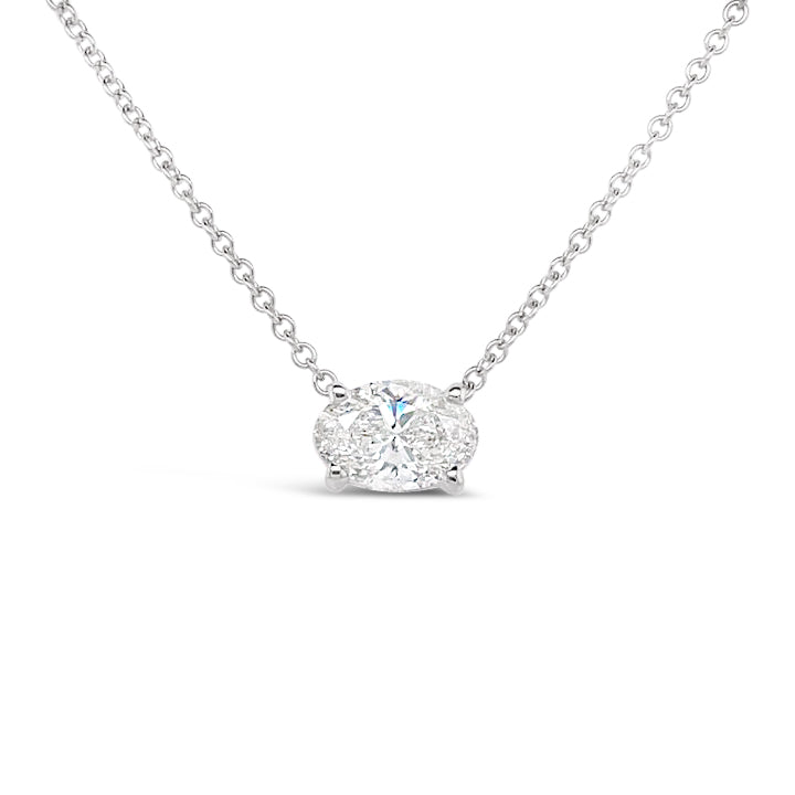 14K White Gold Oval Diamond Solitaire Necklace (1.59ct)