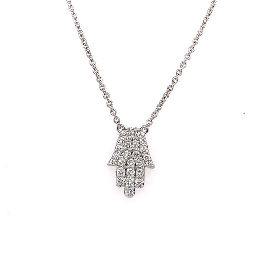 18K White Gold Diamond Pave Hamsa Necklace (.49ctw)