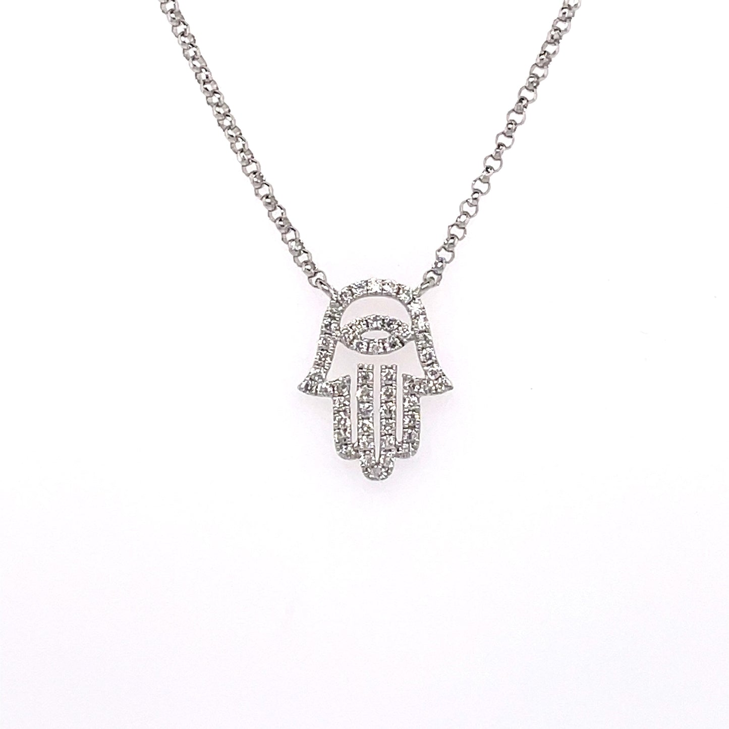 18K White Gold Diamond Hamsa Pendant (.14ctw)