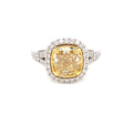 18K White Gold Yellow Cushion Cut Diamond Halo Engagement Ring (3.21ctwt)