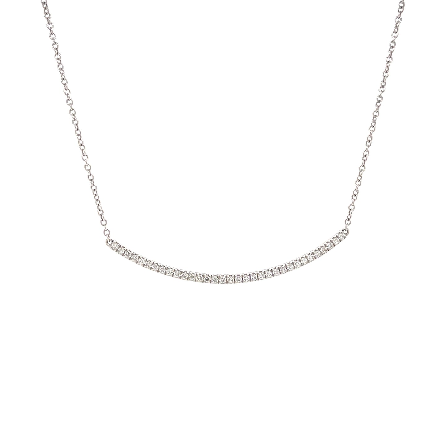 18K White Gold Diamond Pave Curved Bar Necklace (.20ctw)