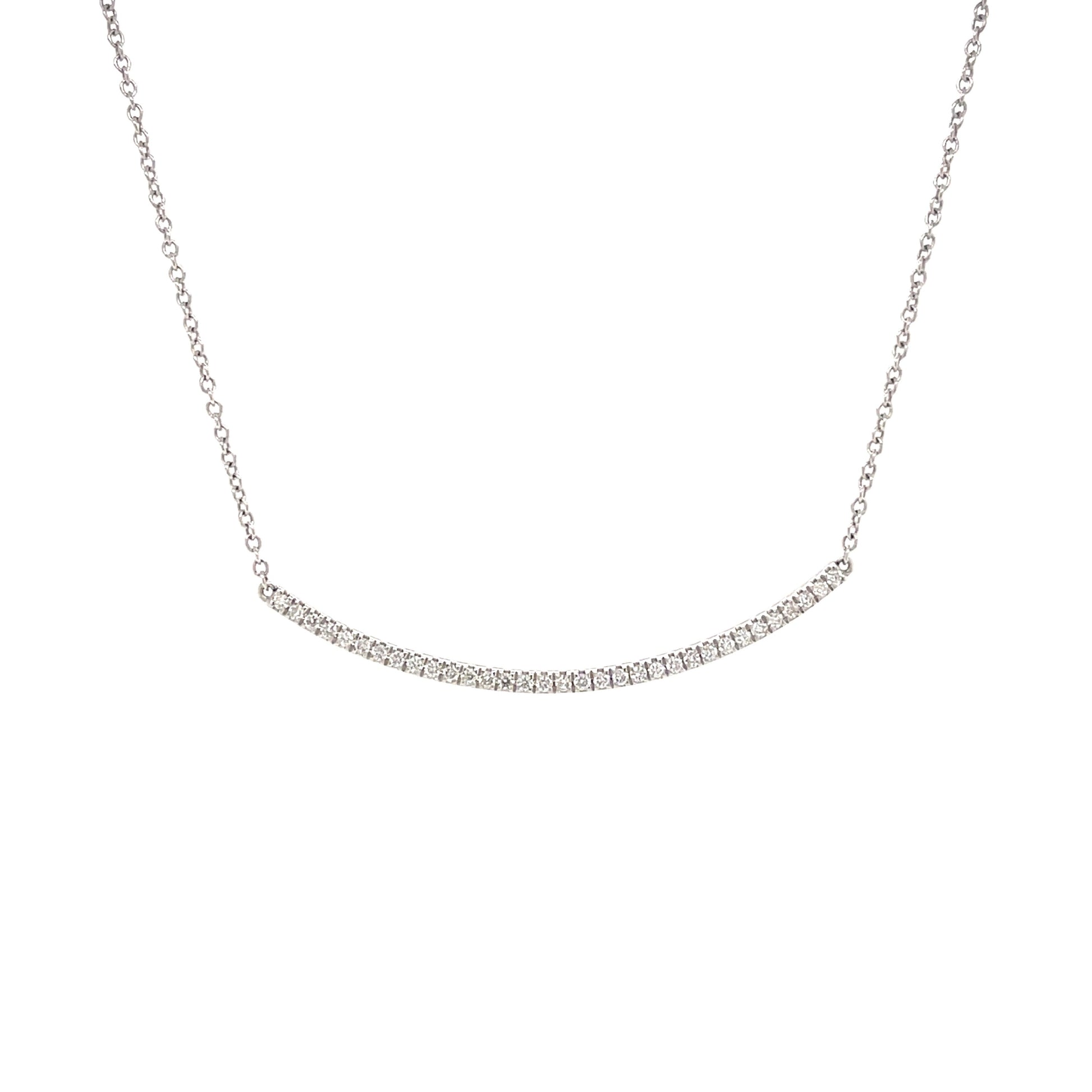 18K White Gold Diamond Pave Curved Bar Necklace (.20ctw)