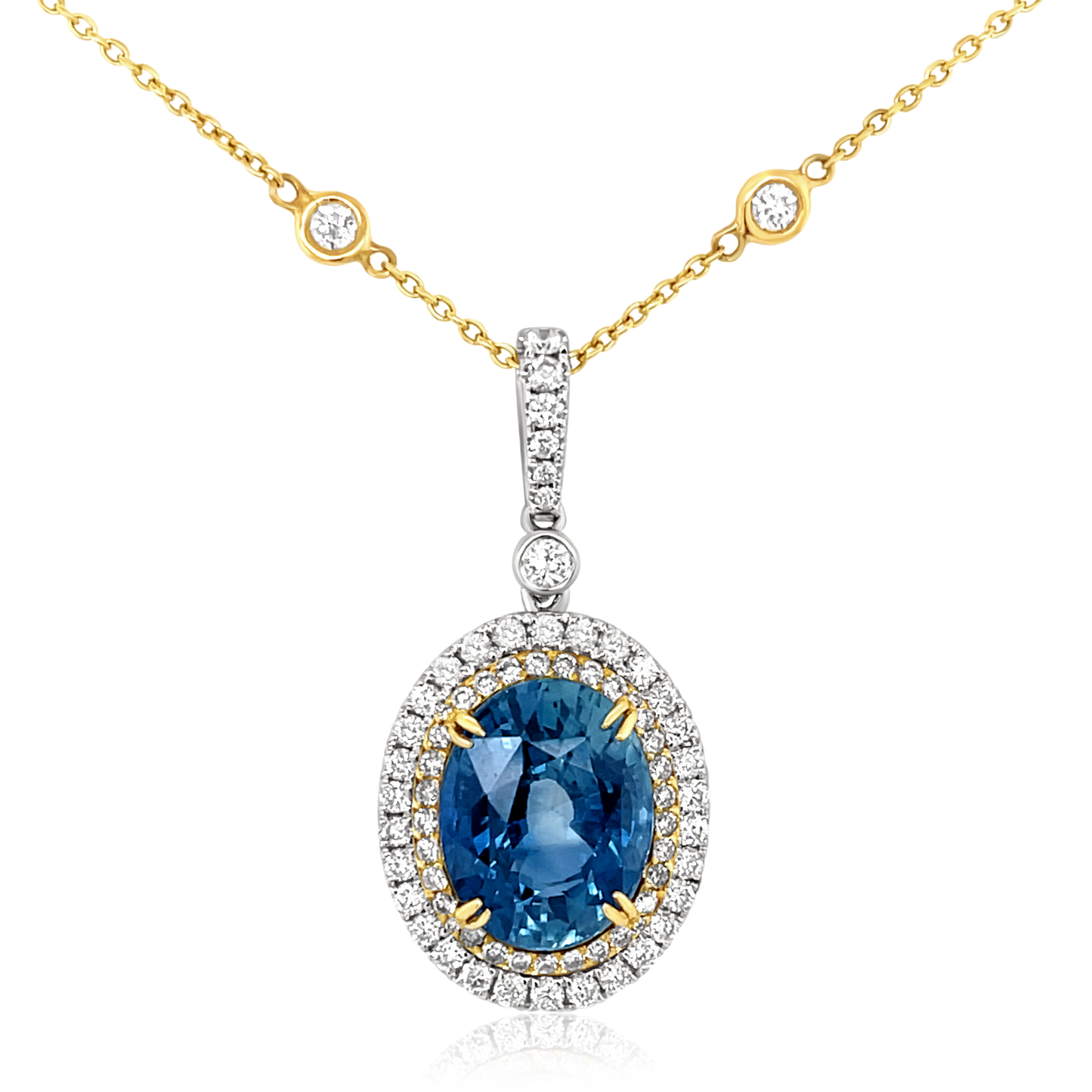 18K White & Yellow Gold Sapphire & Diamond Pendant (8.33ctw)