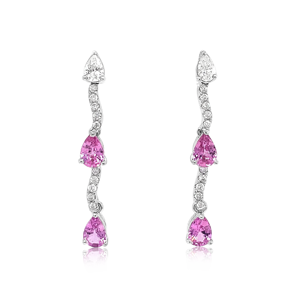 14K White Gold Pear Shape Pink Sapphire And Diamond Drop Earrings (2.25ctw) 