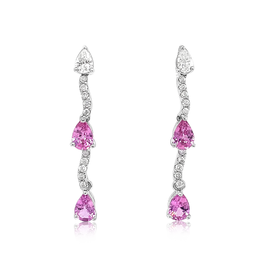 14K White Gold Pear Shape Pink Sapphire And Diamond Drop Earrings (2.25ctw) 