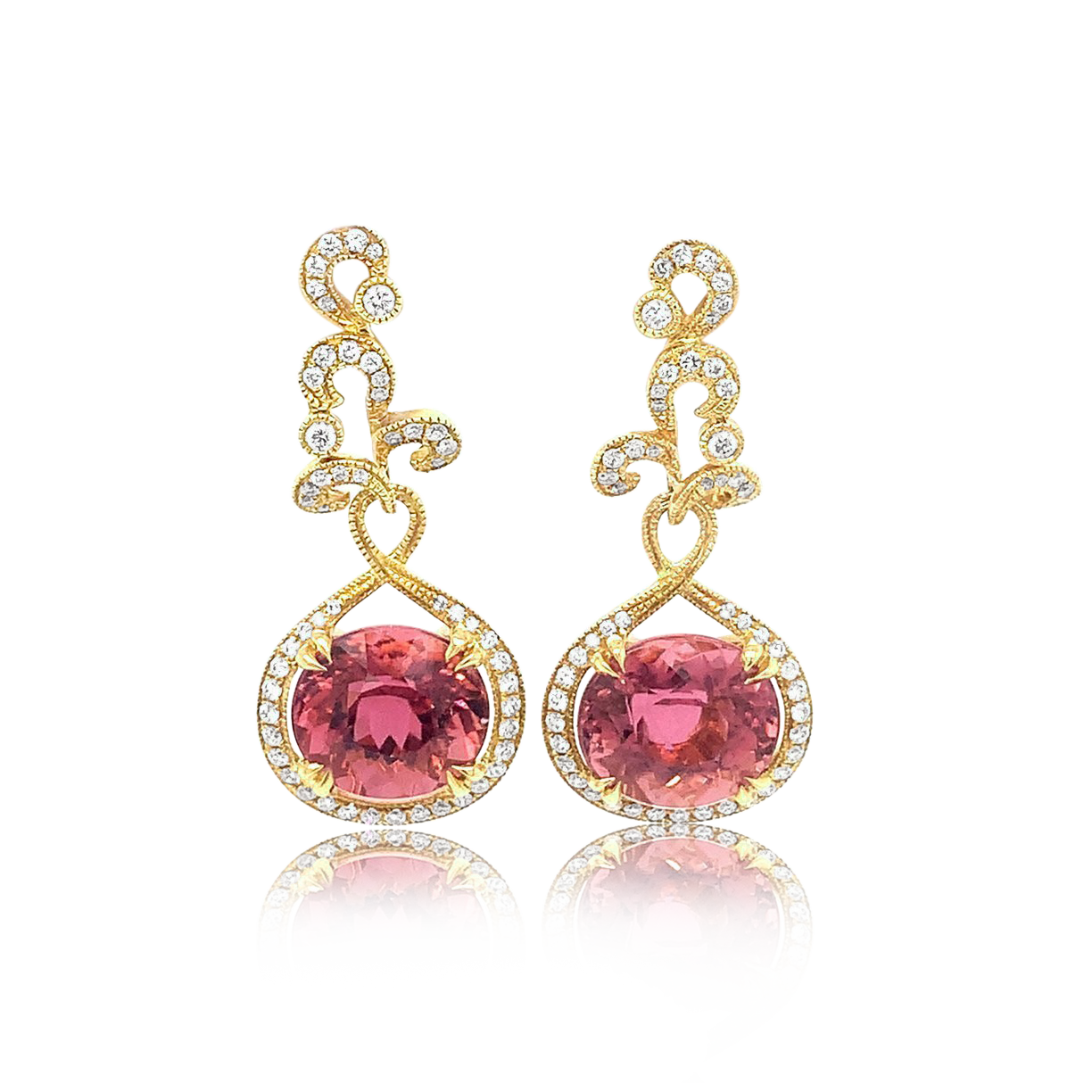 18K Rose Gold Pink Tourmaline And Diamond Drop Earrings (9.88ctw)