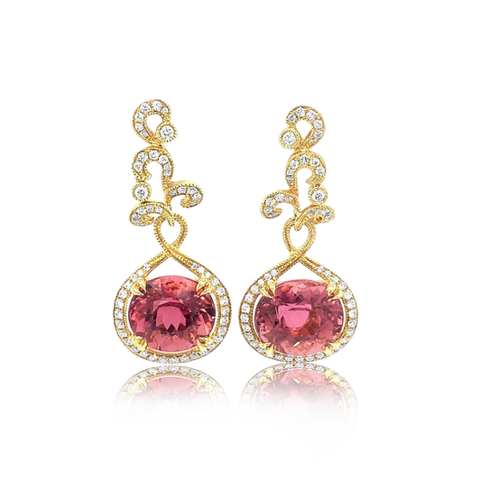 18K Rose Gold Pink Tourmaline And Diamond Drop Earrings (9.88ctw)