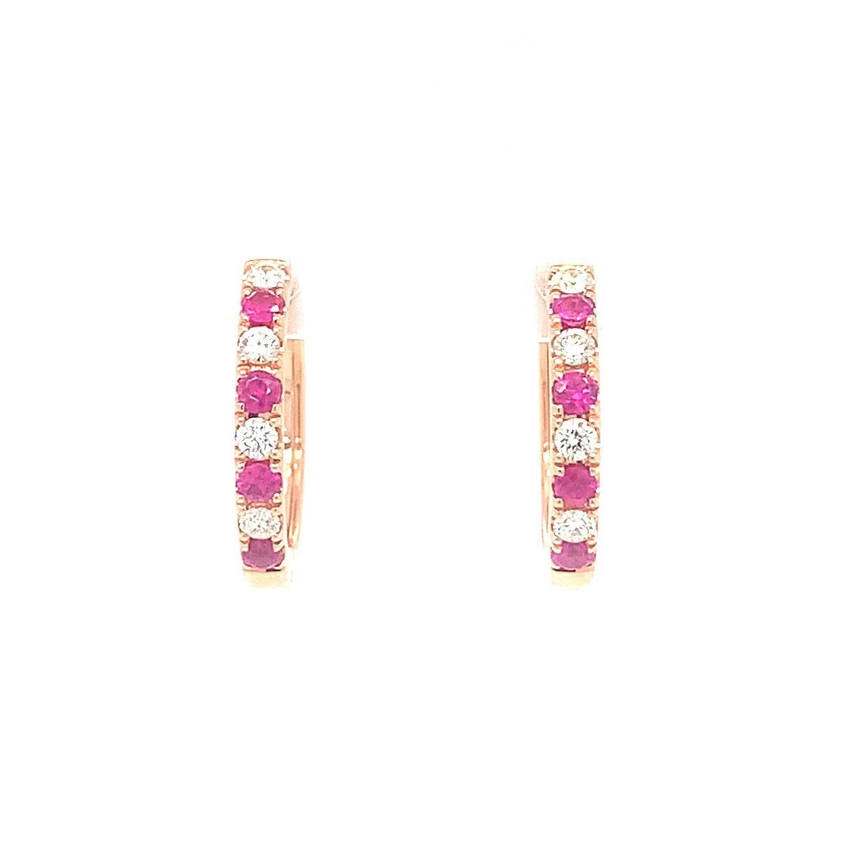 14K Rose Gold Pink Sapphire And Diamond Huggie Hoops (.89ctw) 