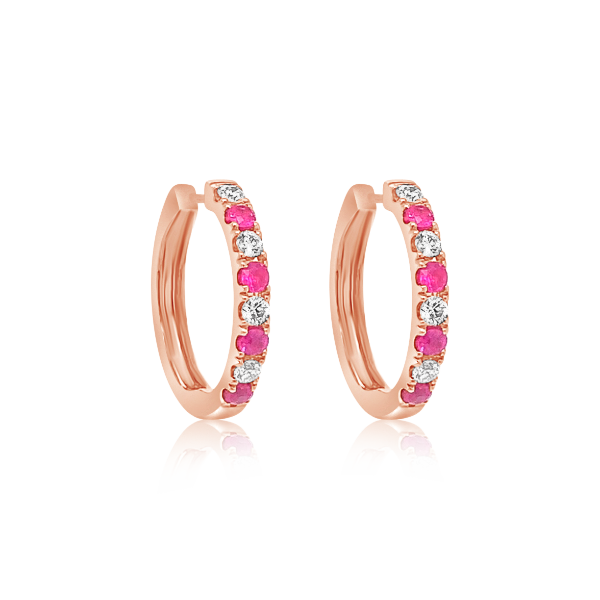 14K Rose Gold Pink Sapphire And Diamond Huggie Hoops (.89ctw) 