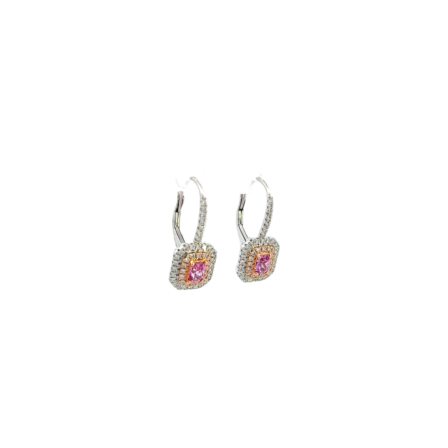 18K White And Rose Gold Pink Sapphire And Diamond Halo Drop Earrings (1.68ctw)