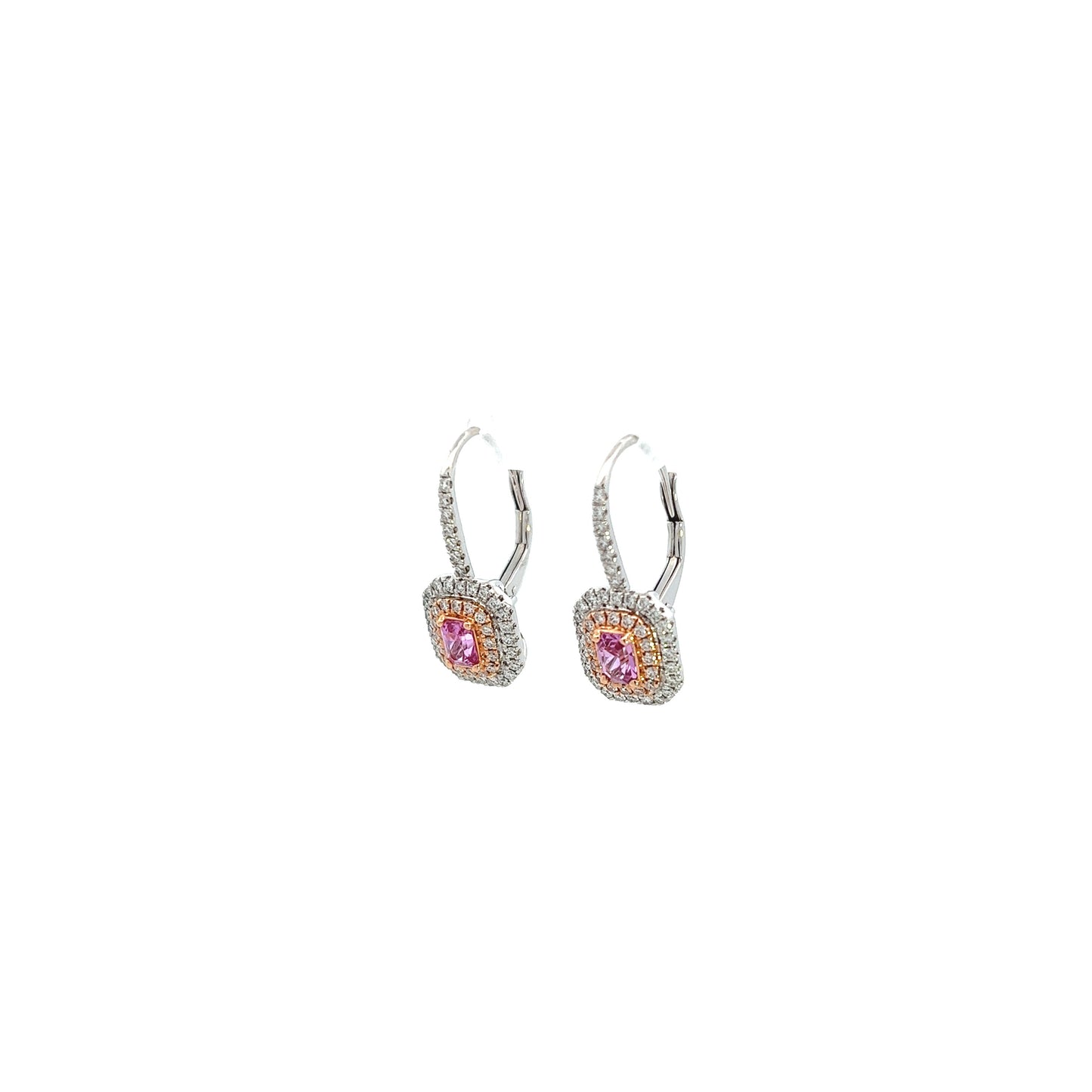 18K White And Rose Gold Pink Sapphire And Diamond Halo Drop Earrings (1.68ctw)