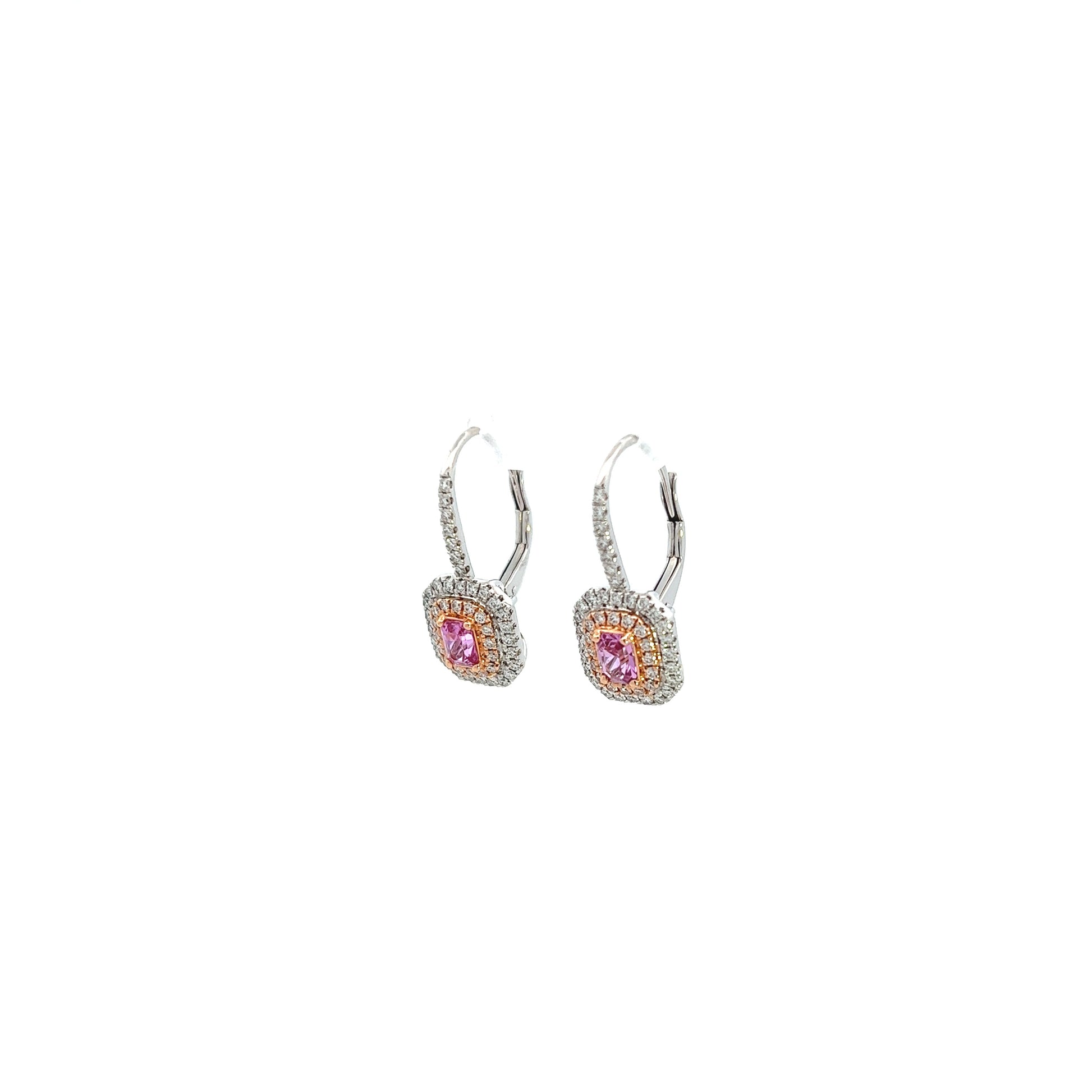 18K White And Rose Gold Pink Sapphire And Diamond Halo Drop Earrings (1.68ctw)