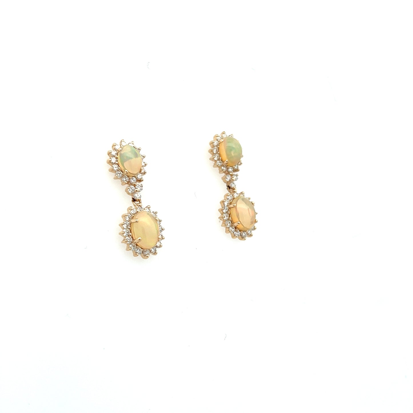 14K Yellow Gold Oval Opal And Diamond Halo Drop Earrings (4.10ctw)