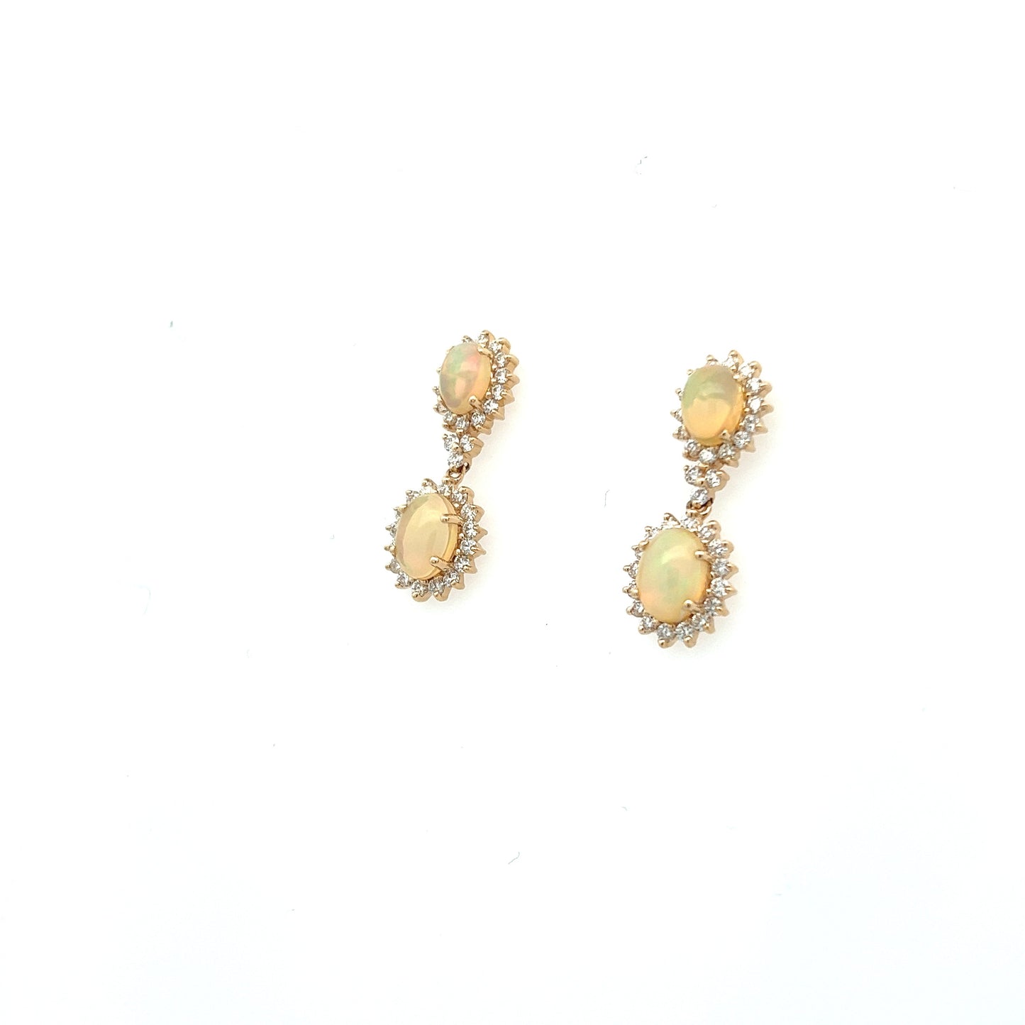 14K Yellow Gold Oval Opal And Diamond Halo Drop Earrings (4.10ctw)