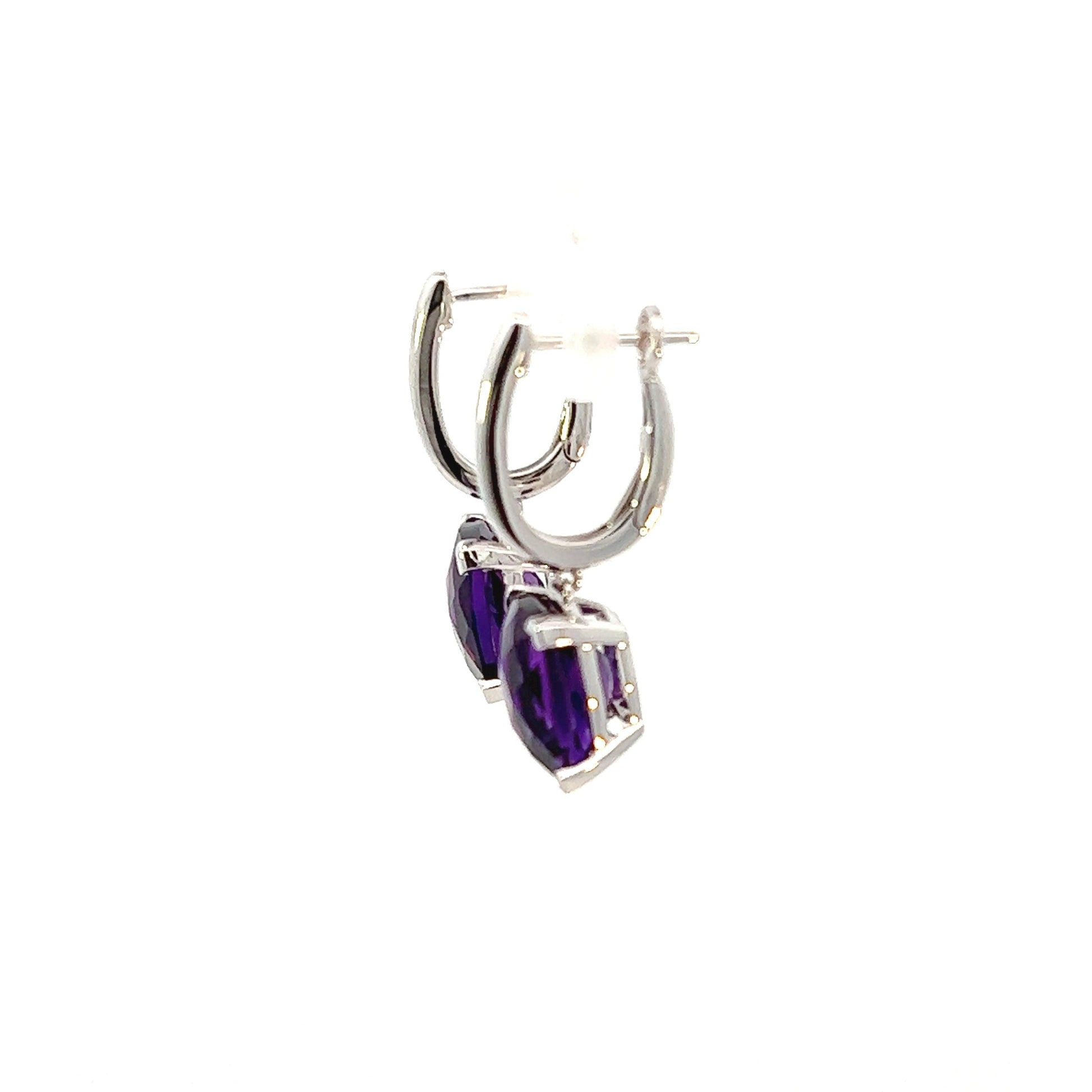 14K White Gold Cushion Cut Amethyst Dangle Earrings (6.55ctw) 