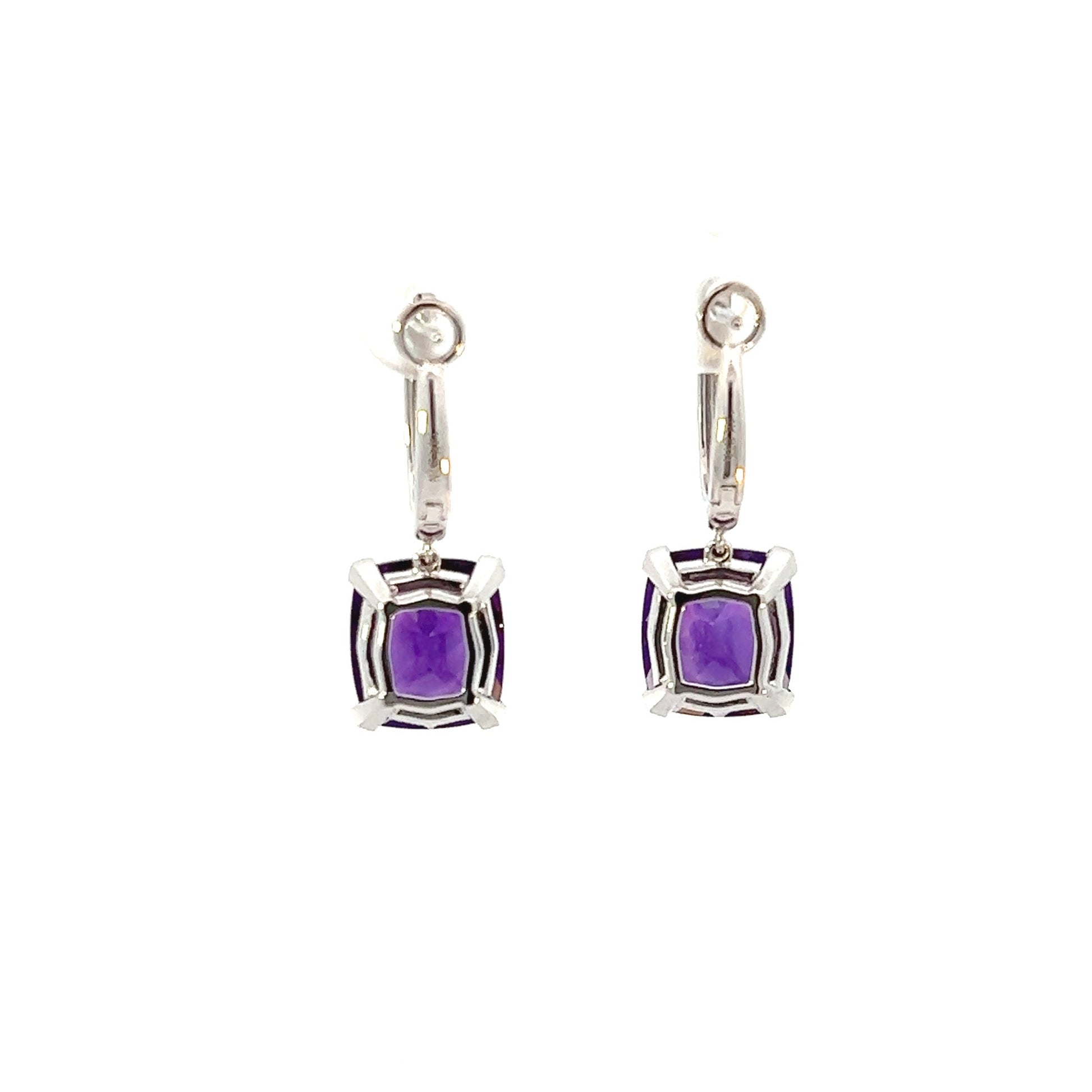 14K White Gold Cushion Cut Amethyst Dangle Earrings (6.55ctw) 