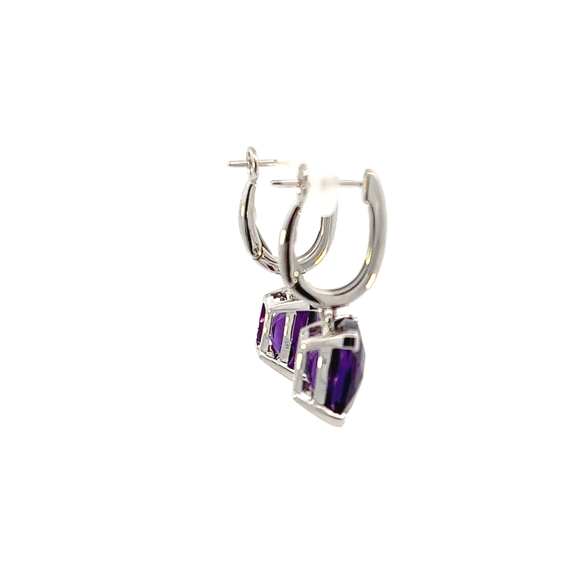 14K White Gold Cushion Cut Amethyst Dangle Earrings (6.55ctw) 