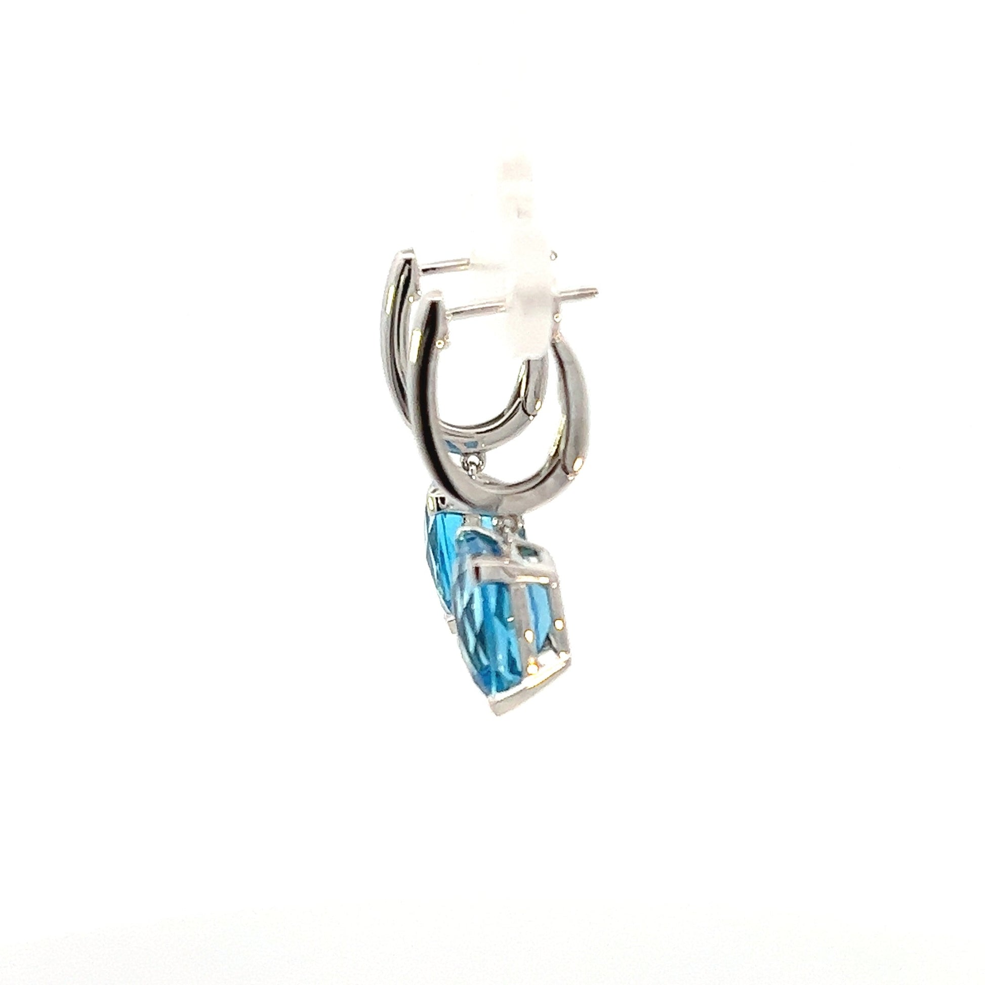 14K White Gold Cushion Cut Blue Topaz Drop Earrings (7.55ctw) 